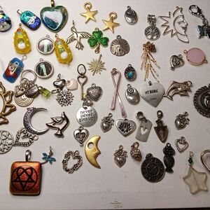 Mixed Silver and Gold Tone Charm Pendant Set — Assorted Metallic Colors